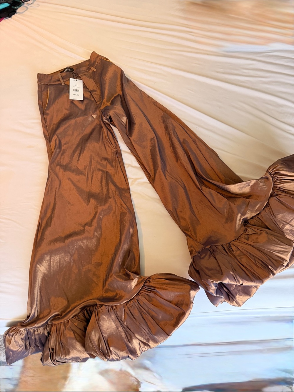 AKIRA Metallic Brown Satin Wide-Leg Pants
